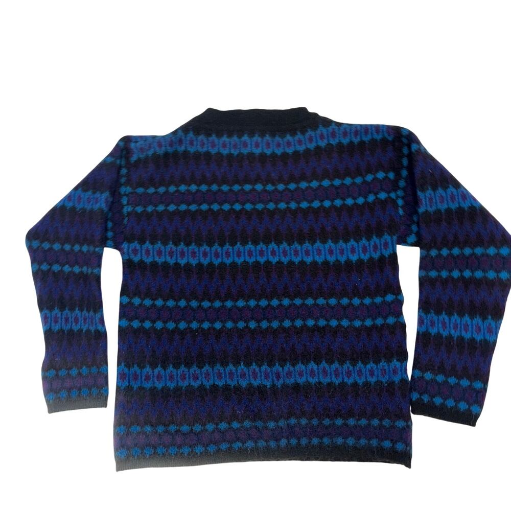 Vintage 70s Janus of Norway Wool Sweater L Fair Isle Blue Purple Ski Nordic 60s